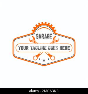 Simple Gear- oder Ersatzteil, Schraubenschlüssel und Reifensymbol Logo Design abstraktes Konzept Vektormaterial. Symbol für Transport oder Mechaniker Stock Vektor