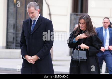 Madrid, Spanien. 19. Januar 2023. König Felipe VI von Spanien und Königin Letizia von Spanien nehmen am 19. Januar 2023 an einem Treffen im Hauptsitz der RAE (Royal Spanish Academy) in Madrid, Spanien Teil (Foto: Oscar Gonzalez/NurPhoto) Kredit: NurPhoto SRL/Alamy Live News Stockfoto