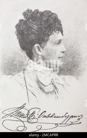 Prinzessin Eugenia Maximilianovna von Leuchtenberg (1845-1925). Sie war Tochter von Maximilian de Beauharnais, dem 3. Herzog von Leuchtenberg und seiner Frau, Großherzogin Maria Nikolajewna von Russland. Obwohl sie Mitglied des französischen Hauses Beauharnais war, wurde sie im Heimatland ihrer Mutter, Russland, geboren und aufgewachsen. 1868 heiratete sie ihren entfernten Cousin, Herzog Alexander Petrowitsch von Oldenburg. Das Paar hatte ein Einzelkind, Herzog Peter Alexandrowitsch von Oldenburg. Stockfoto