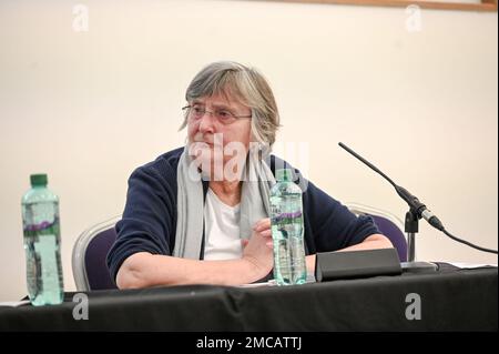 Hamilton House, London, UK, 21. Januar 2023: Sprecherin Jenny Clegg von der AUKUS & The Coming war on China? War at the World at war: A Trade Union Issue - Stop the war TU Conference 2023, London, Großbritannien. Kredit: Siehe Li/Picture Capital/Alamy Live News Stockfoto