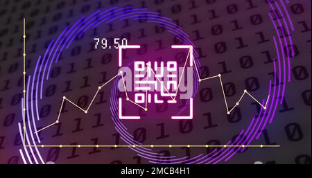 Abbildung: Diagramme und qr-Code über Binärcode Stockfoto