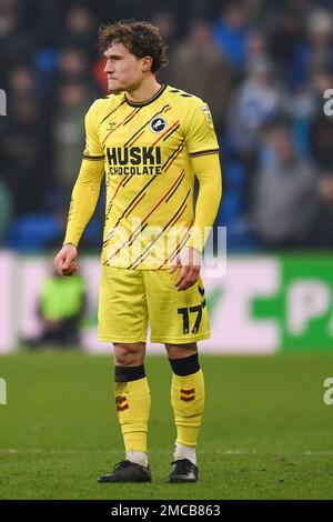 Cardiff, Großbritannien. 21. Januar 2023. Callum Styles #17 of Millwall während des Sky Bet Championship-Spiels Cardiff City vs Millwall im Cardiff City Stadium, Cardiff, Großbritannien, 21. Januar 2023 (Foto von Mike Jones/News Images) in Cardiff, Großbritannien, am 1./21. Januar 2023. (Foto: Mike Jones/News Images/Sipa USA) Guthaben: SIPA USA/Alamy Live News Stockfoto