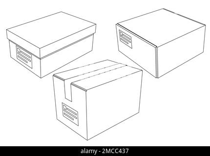 Pappkartons Set für Lieferung und Lagerung. Isolierte Kartonkisten Sammlung mit verschiedenen Winkeln und Sicht. Stock Vektor