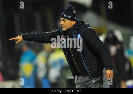 Salerno, Italien. 21. Januar 2023. Luciano Spalletti Trainer aus Neapel, während des Spiels der italienischen Serie A zwischen Salernitana und Neapel Endergebnis, Salernitana 0, Neapel 2, gespielt im Arechi-Stadion. Salerno, Italien, 21. Januar 2023. (Foto: Vincenzo Izzo/Sipa USA) Guthaben: SIPA USA/Alamy Live News Stockfoto