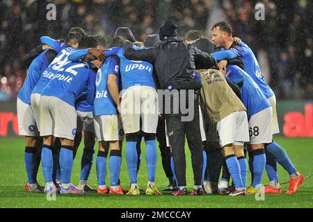 Salerno, Italien. 21. Januar 2023. Team Neapel, während des Spiels der italienischen Serie A zwischen Salernitana und Neapel Endergebnis, Salernitana 0, Neapel 2, im Arechi-Stadion gespielt. Salerno, Italien, 21. Januar 2023. (Foto: Vincenzo Izzo/Sipa USA) Guthaben: SIPA USA/Alamy Live News Stockfoto