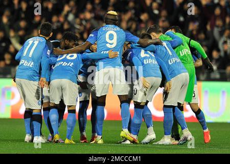 Salerno, Italien. 21. Januar 2023. Team Napoli, während des Spiels der italienischen Serie A zwischen Salernitana und Neapel Endergebnis, Salernitana 0, Neapel 2, im Arechi-Stadion gespielt. Salerno, Italien, 21. Januar 2023. (Foto: Vincenzo Izzo/Sipa USA) Guthaben: SIPA USA/Alamy Live News Stockfoto