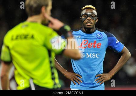 Salerno, Italien. 21. Januar 2023. Victor Osimhen, Spieler von Neapel, während des Spiels der italienischen Serie A zwischen Salernitana und Neapel Endergebnis, Salernitana 0, Neapel 2, gespielt im Arechi-Stadion. Salerno, Italien, 21. Januar 2023. (Foto: Vincenzo Izzo/Sipa USA) Guthaben: SIPA USA/Alamy Live News Stockfoto