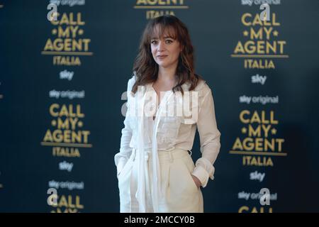 Rom, Italien. 18. Januar 2023. Die Schauspielerin Sara Lazzaro nimmt am 18. Januar 2023 im Space Moderno Cinema in Rom, Italien, an der Fotokonferenz „Call my Agent“ Teil. (Foto: Luca Carlino/NurPhoto) Kredit: NurPhoto SRL/Alamy Live News Stockfoto