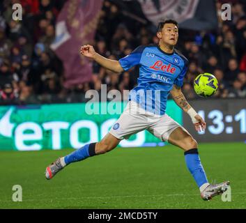 Salerno, Kampanien, Italien. 21. Januar 2023. Min Jae Kim von SSC Napoli während des italienischen Fußballspiels der Serie A FC Salernitana gegen SSC Napoli am 21January., 2023 im Arechi-Stadion in Salerno. (Kreditbild: © Fabio Sasso/ZUMA Press Wire) NUR REDAKTIONELLE VERWENDUNG! Nicht für den kommerziellen GEBRAUCH! Stockfoto