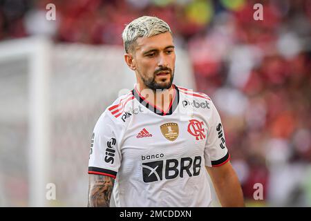 Rio De Janeiro, Brasilien. 21. Januar 2023. Estadio Maracana De Arrascaeta während des Flamengo x Nova Iguacu, ein Spiel, das für den Guanabara Cup gilt, für die Carioca Championship 2023, die diesen Samstag (21 Uhr) im Maracana-Stadion in der Stadt Rio de Janeiro (RJ) stattfindet. (/SPP) (Nayra Halm/SPP) Guthaben: SPP Sport Press Photo. Alamy Live News Stockfoto