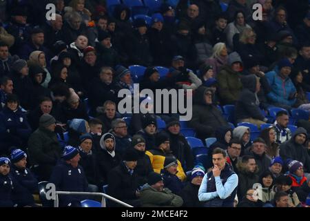 Cardiff, Großbritannien. 21. Januar 2023. Dean Whitehead, der Interimsmanager von Cardiff City, sieht deprimiert aus. EFL Skybet Meisterschaftsspiel, Cardiff City gegen Millwall im Cardiff City Stadium in Cardiff, Wales, am Samstag, den 21. Januar 2023. Dieses Bild darf nur zu redaktionellen Zwecken verwendet werden. Nur redaktionelle Verwendung, Lizenz für kommerzielle Verwendung erforderlich. Keine Verwendung bei Wetten, Spielen oder Veröffentlichungen von Clubs/Ligen/Spielern. Bild von Andrew Orchard/Andrew Orchard Sportfotografie/Alamy Live News Kredit: Andrew Orchard Sportfotografie/Alamy Live News Stockfoto