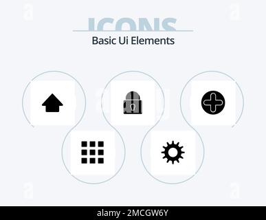 Grundlegende Ui-Elemente Glyph Icon Pack 5 Icon Design. Medizinisch. unterschreiben Sie. Nach oben. Plus. Gesperrt Stock Vektor