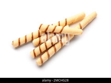 Schmackhafte Waferrollen isoliert auf weißem Hintergrund Stockfoto