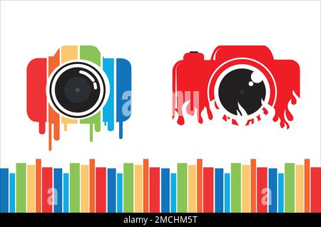 Kameravektor Bildfarbe Bild Foto Objektiv Kamera Zeichnung Skizze isolierter Regenbogen-Farbvektor Stock Vektor