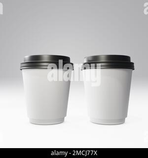Zwei Pappbecher, Frontansicht 3D-Abbildung, Pappbecher-Modell gebührenfrei Stockfoto