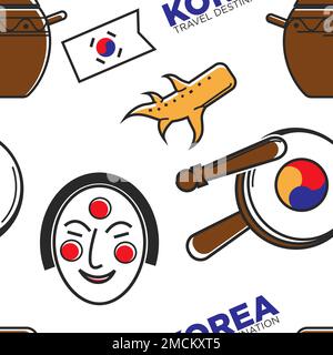 Koreanische Symbole und Kultur nahtlose Muster Reisen und Tourismus Stock Vektor