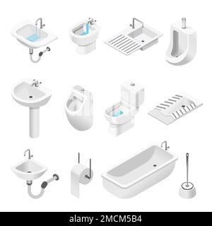Badezimmermöbel und -Ausstattung isolierte Gegenstände Bad und Toilette Stock Vektor