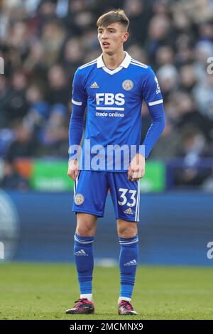 Leicester, Großbritannien. 22. Januar 2023. Luke Thomas #33 von Leicester City während des Premier League-Spiels Leicester City gegen Brighton und Hove Albion im King Power Stadium, Leicester, Großbritannien, 21. Januar 2023 (Foto von Mark Cosgrove/News Images) in Leicester, Großbritannien, am 1./22. Januar 2023. (Foto: Mark Cosgrove/News Images/Sipa USA) Guthaben: SIPA USA/Alamy Live News Stockfoto