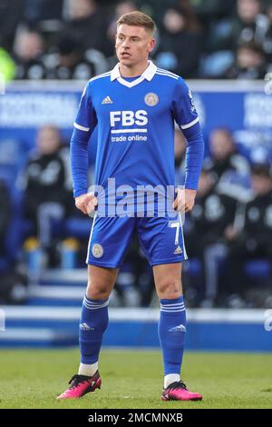 Leicester, Großbritannien. 22. Januar 2023. Harvey Barnes #7 von Leicester City während des Premier League-Spiels Leicester City gegen Brighton und Hove Albion im King Power Stadium, Leicester, Großbritannien, 21. Januar 2023 (Foto von Mark Cosgrove/News Images) in Leicester, Großbritannien, am 1./22. Januar 2023. (Foto: Mark Cosgrove/News Images/Sipa USA) Guthaben: SIPA USA/Alamy Live News Stockfoto