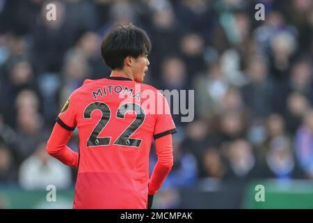 Leicester, Großbritannien. 22. Januar 2023. Kaoru Mitoma #22 von Brighton & Hove Albion während des Premier League-Spiels Leicester City gegen Brighton und Hove Albion im King Power Stadium, Leicester, Großbritannien, 21. Januar 2023 (Foto von Mark Cosgrove/News Images) in Leicester, Großbritannien, 1/22/2023. (Foto: Mark Cosgrove/News Images/Sipa USA) Guthaben: SIPA USA/Alamy Live News Stockfoto