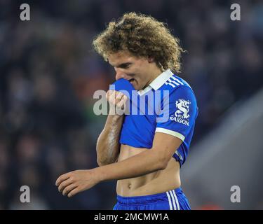 Leicester, Großbritannien. 22. Januar 2023. Wout Faes #3 of Leicester City während des Premier League-Spiels Leicester City gegen Brighton und Hove Albion im King Power Stadium, Leicester, Großbritannien, 21. Januar 2023 (Foto von Mark Cosgrove/News Images) in Leicester, Großbritannien, am 1./22. Januar 2023. (Foto: Mark Cosgrove/News Images/Sipa USA) Guthaben: SIPA USA/Alamy Live News Stockfoto