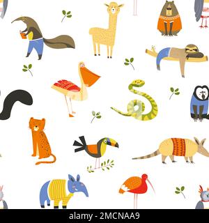 Wilde amerikanische Tiere und Vögel mit nahtlosen Mustern Stock Vektor