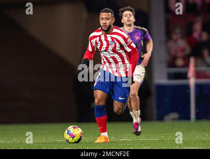 21. Januar 2023; Civitas Metropolitano, Madrid, Spanien, spanischer La Liga Fußball, Atletico de Madrid gegen Real Valladolid: Menphis Depay Stockfoto