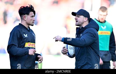 Twickenham, Vereinigtes Königreich. 21. Januar 2023. Das Rugby-Spiel Der Europameisterschaft. Harlequins V-Zellen-C-Haie. Twickenham Stoop. Twickenham. Während der Harlequins V Cell C Sharks Heineken Champions Cup Runde 4, ein Spiel gemeinsam spielen. Kredit: Sport In Pictures/Alamy Live News Stockfoto