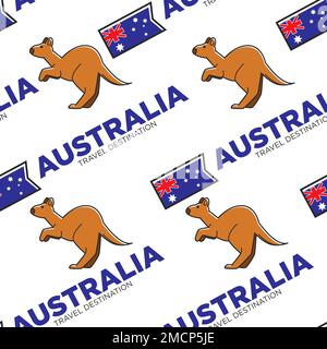 Känguru und australische Nationalflagge fahren nahtlos nach Australien Stock Vektor