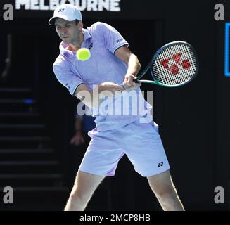 Melbourne, Australien. 22. Januar 2023. Australian Open 2023 Melbourne Park Day 7 22./01/2023. Hubert Hurkacz (POL) verliert Spiel in der vierten Runde. Guthaben: Roger Parker/Alamy Live News Stockfoto