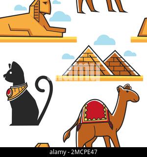 Ägypten Nahtloses Muster Pyramide und Sphinx Katze und Kamel Stock Vektor