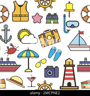 Sommerartikel Urlaub und Urlaub nahtlose Muster Reisen und Tourismus Stock Vektor