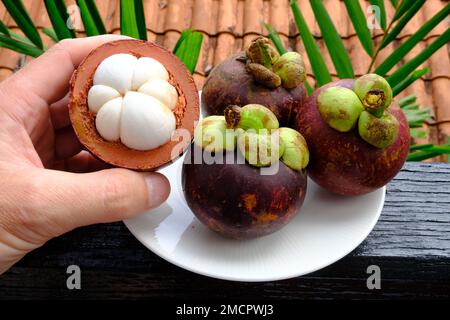 Indonesien Batam - Mangosteen - Garcinia mangostana Stockfoto