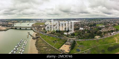 Draufsicht auf die Kathedrale und das Schloss von Rochester Stockfoto