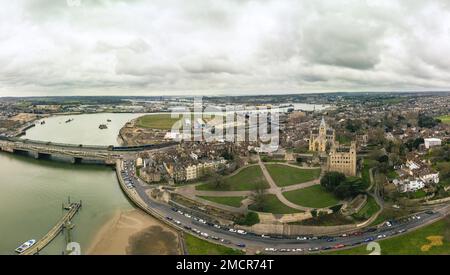 Draufsicht auf die Kathedrale und das Schloss von Rochester Stockfoto