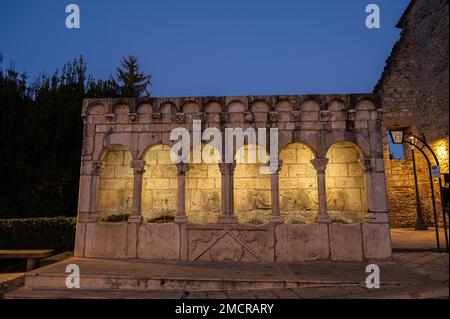 Isernia, Molise. Der „Brüderliche Brunnen“. Ist ein eleganter öffentlicher Brunnen, sowie ein Symbol, der Stadt Isernia. Stockfoto