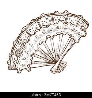 Retro-Fan-Vintage-Accessoire mit Spitze und Holzgriff Stock Vektor