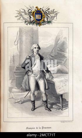 Francois de la Perouse (Jean Francois de Galaup, comte de La Perouse, 1741-1788) - Gravur von " Les Navigateurs francais: histoire des Navigations, decouvertes, et Colonisations francaises" von Leon Guerin - 1847 Stockfoto