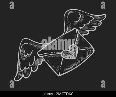 Schicken Sie einen Liebesbrief zum Valentinstag in einem Umschlag mit Flügeln Stock Vektor