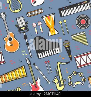 Musikkonzert Musikinstrumente nahtlose Musterkunst Stock Vektor