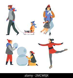 Outdoor-Sport im Winter und Wandern einsamer Charaktere Stock Vektor