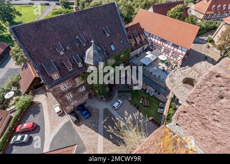 Renaissance Hinterburg, Blick auf den hinteren Turm, Altstadt, Schlitz, Vogelsberg, Hessen, Deutschland Stockfoto