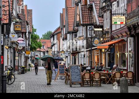 Straßenszene, Neue Straße, Altstadt, Celle, Niedersachsen, Deutschland Stockfoto