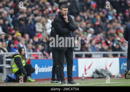 Sunderland, Großbritannien. 22. Januar 2023. Michael Carrick Manager von Middlesbrough während des Sky Bet Championship-Spiels Sunderland gegen Middlesbrough im Stadium of Light, Sunderland, Großbritannien, 22. Januar 2023 (Foto von James Heaton/News Images) in Sunderland, Großbritannien, am 1./22. Januar 2023. (Foto: James Heaton/News Images/Sipa USA) Guthaben: SIPA USA/Alamy Live News Stockfoto