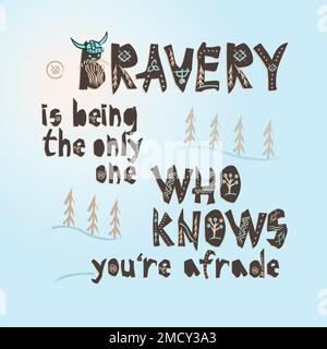 Typografie Kinder wikinger-Schriftzug oder -Poster auf weißem Hintergrund lustiges skandinavisches Design für T-Shirt-, Textil- und Stoffdruck Stock Vektor