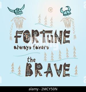 Typografie Kinder wikinger-Schriftzug oder -Poster auf weißem Hintergrund lustiges skandinavisches Design für T-Shirt-, Textil- und Stoffdruck Stock Vektor