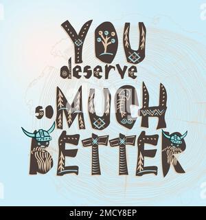 Typografie Kinder wikinger-Schriftzug oder -Poster auf weißem Hintergrund lustiges skandinavisches Design für T-Shirt, Textil, Stoffdruck, Stickerei Stock Vektor