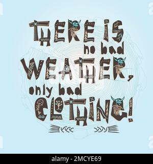 Typografie Kinder wikinger-Schriftzug oder -Poster auf weißem Hintergrund lustiges skandinavisches Design für T-Shirt-, Textil- und Stoffdruck Stock Vektor