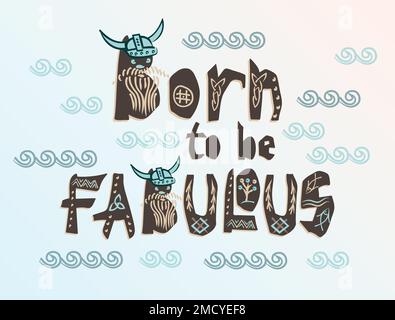 Typografie Kinder wikinger-Schriftzug oder -Poster auf weißem Hintergrund lustiges skandinavisches Design für T-Shirt, Textil, Stoffdruck, Stickerei Stock Vektor