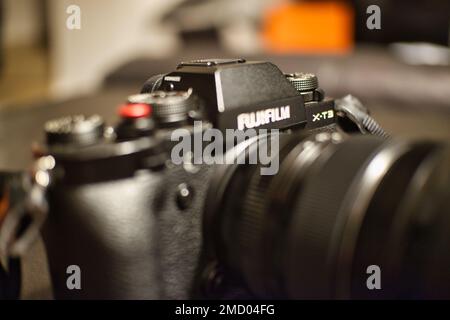 Nahaufnahme einer Fujifilm Digitalkamera Stockfoto